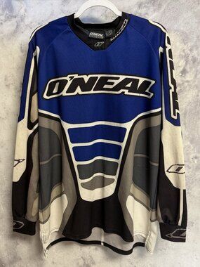 Vintage O'neal Racing Motocross Jersey Mens Large Blue Long Sleeve Dirtbike